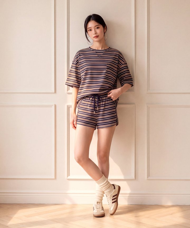 Enzo Striped Oversized Top - Navy