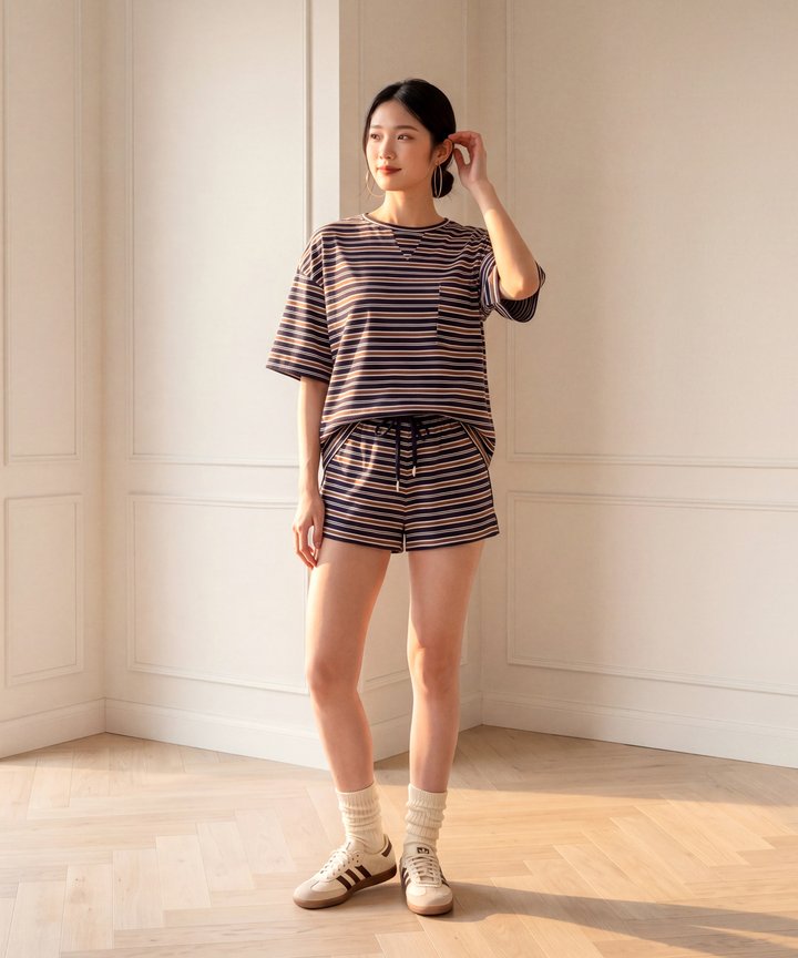 Enzo Striped Oversized Top - Navy