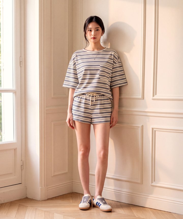 Enzo Striped Oversized Top - White