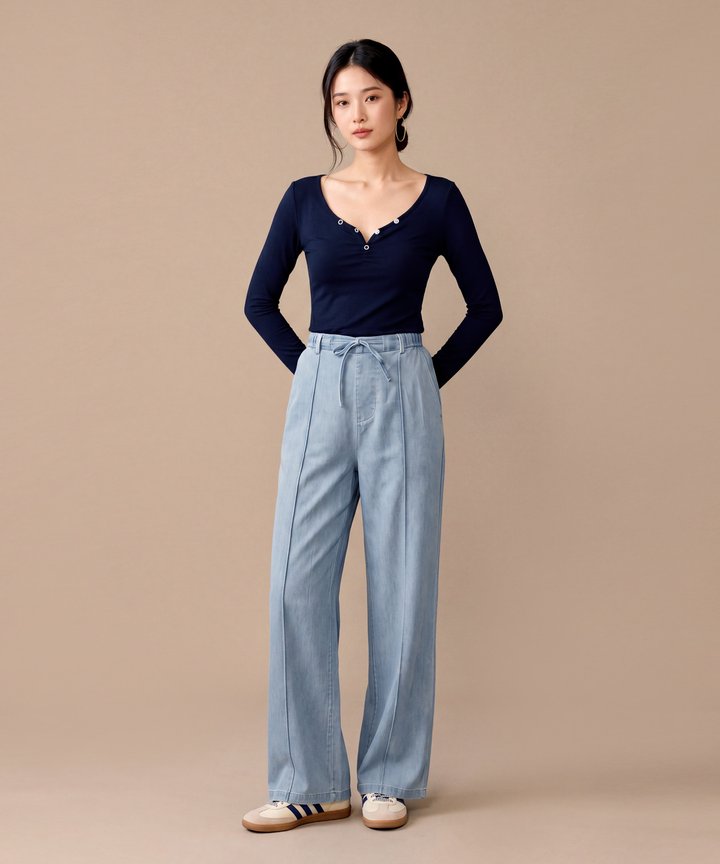 Etta Button-Detail Top - Navy