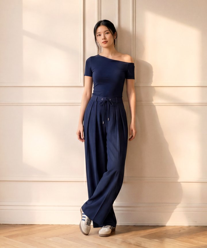 Hailey Drawstring Trousers - Navy