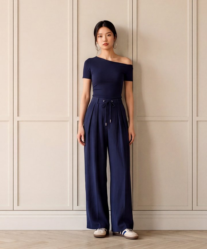 Hailey Drawstring Trousers - Navy