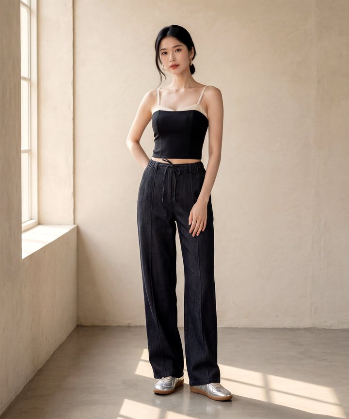 Isa Contrast Trim Bustier - Black