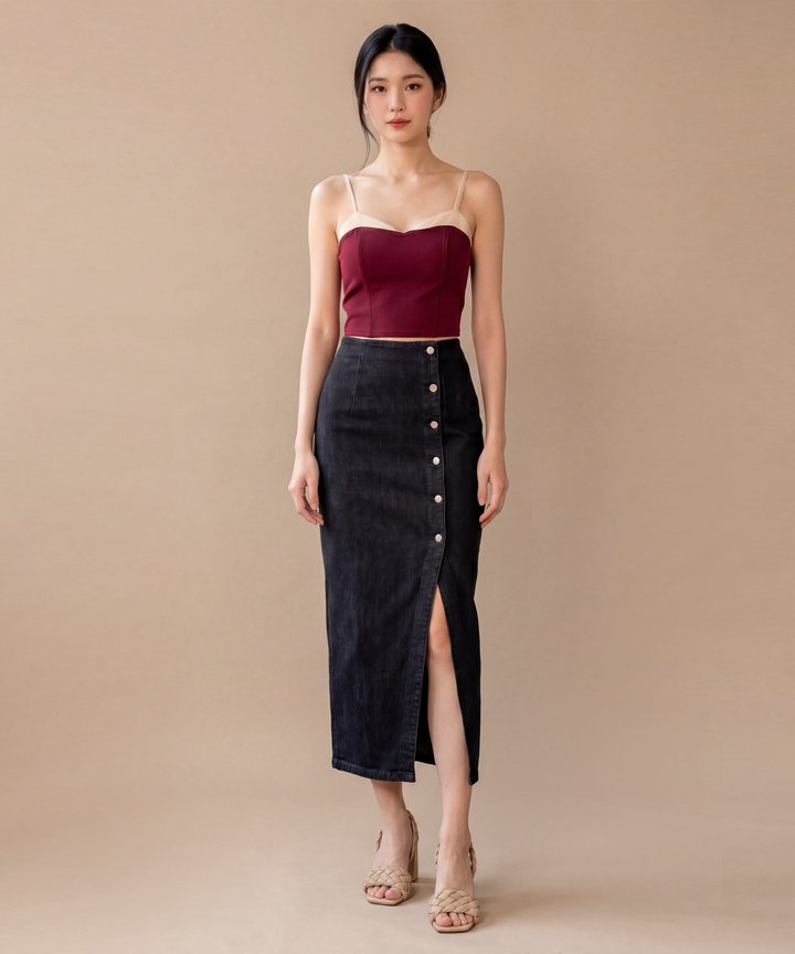Isa Contrast Trim Bustier - Burgundy