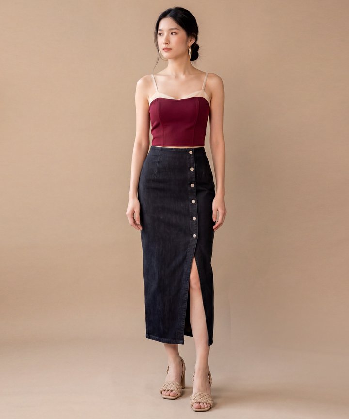 Isa Contrast Trim Bustier - Burgundy