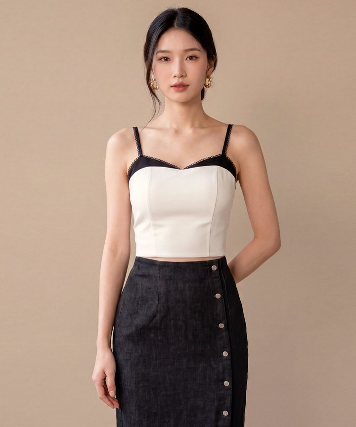 Isa Contrast Trim Bustier - White