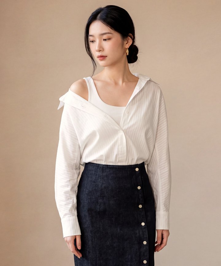 Maia Overlay Shirt - White (Preorder)