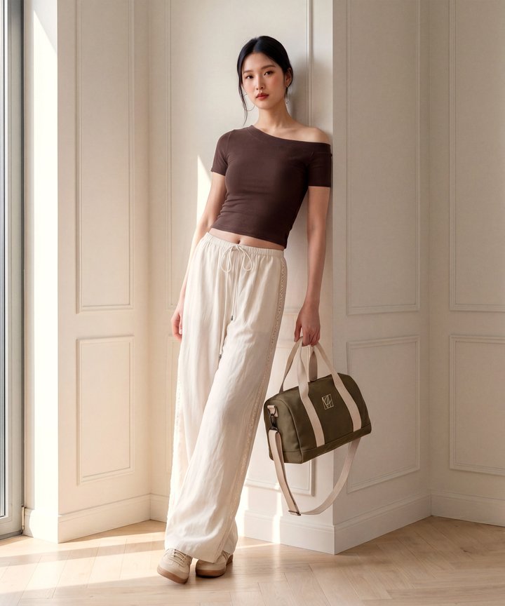Marine One Shoulder Top - Chocolate