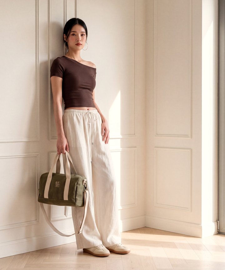 Marine One Shoulder Top - Chocolate