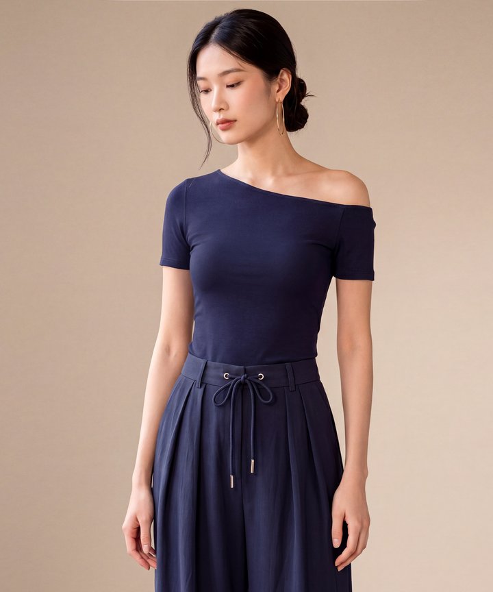 Marine One Shoulder Top - Navy