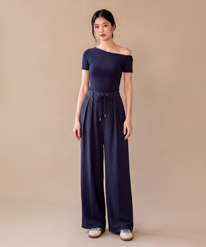 Marine One Shoulder Top - Navy
