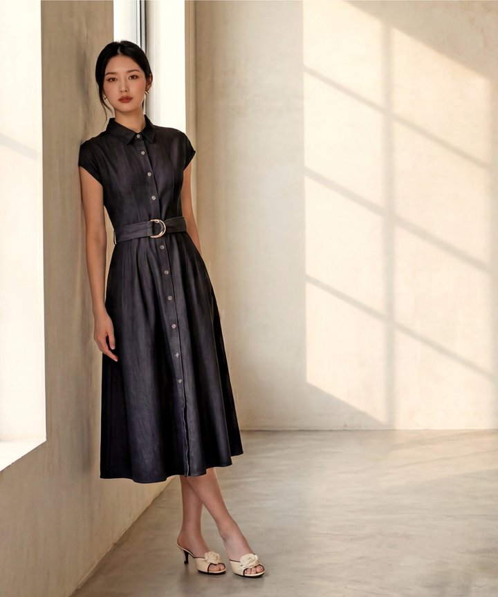 Nolan Denim Midi Dress - Ash Black