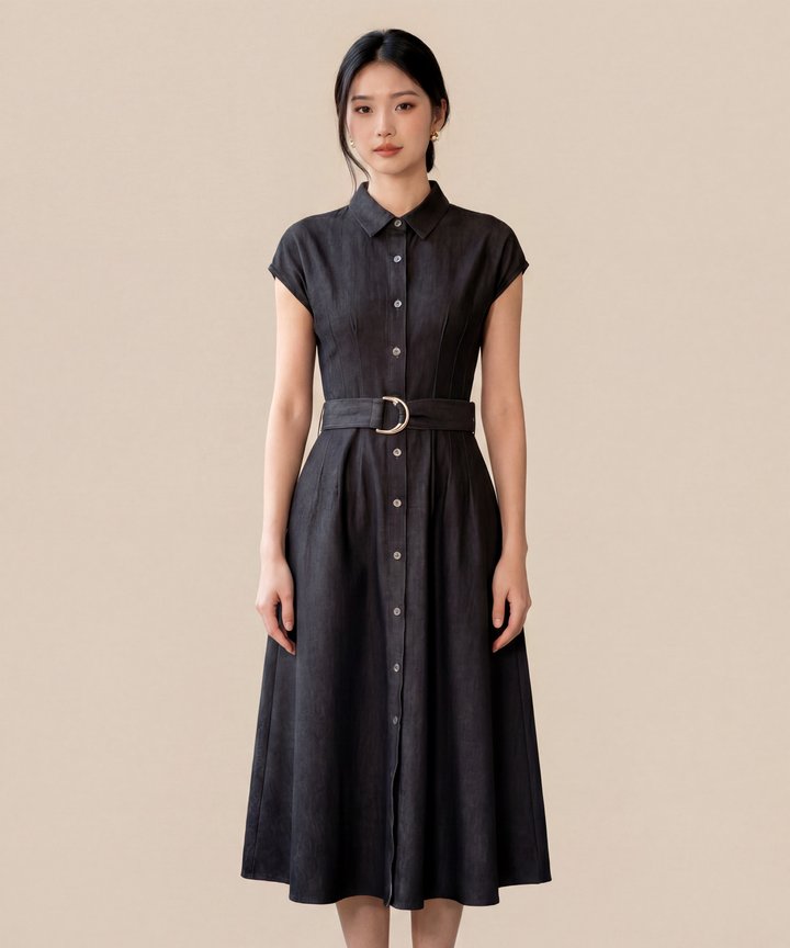 Nolan Denim Midi Dress - Ash Black