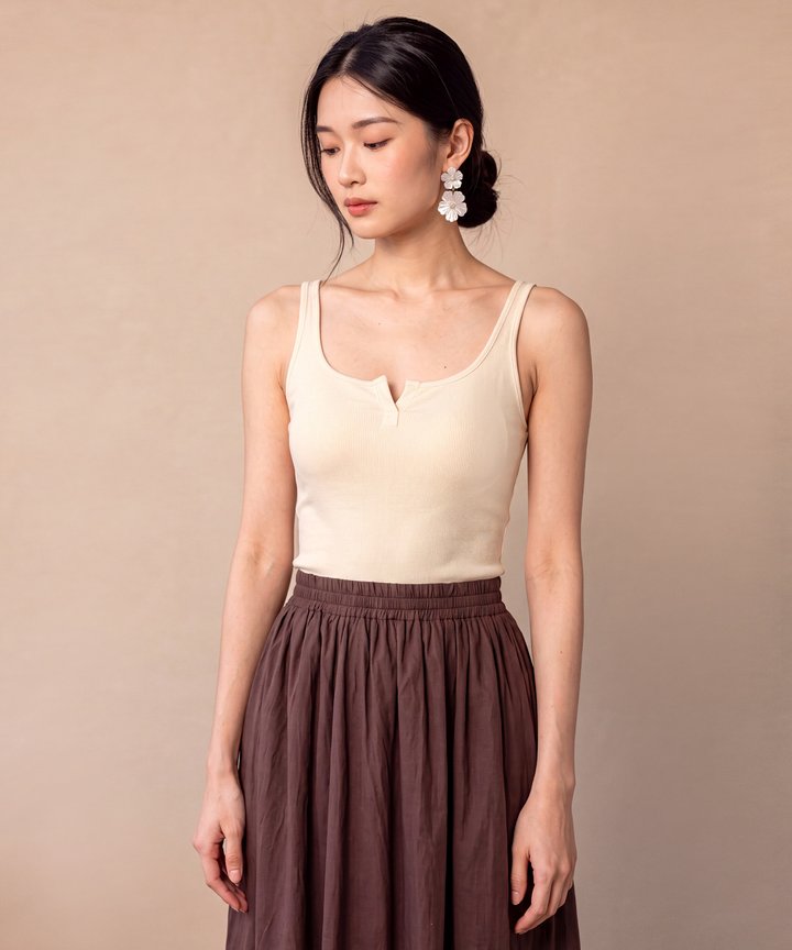 Tomas Contrast Knit Tank - Cream