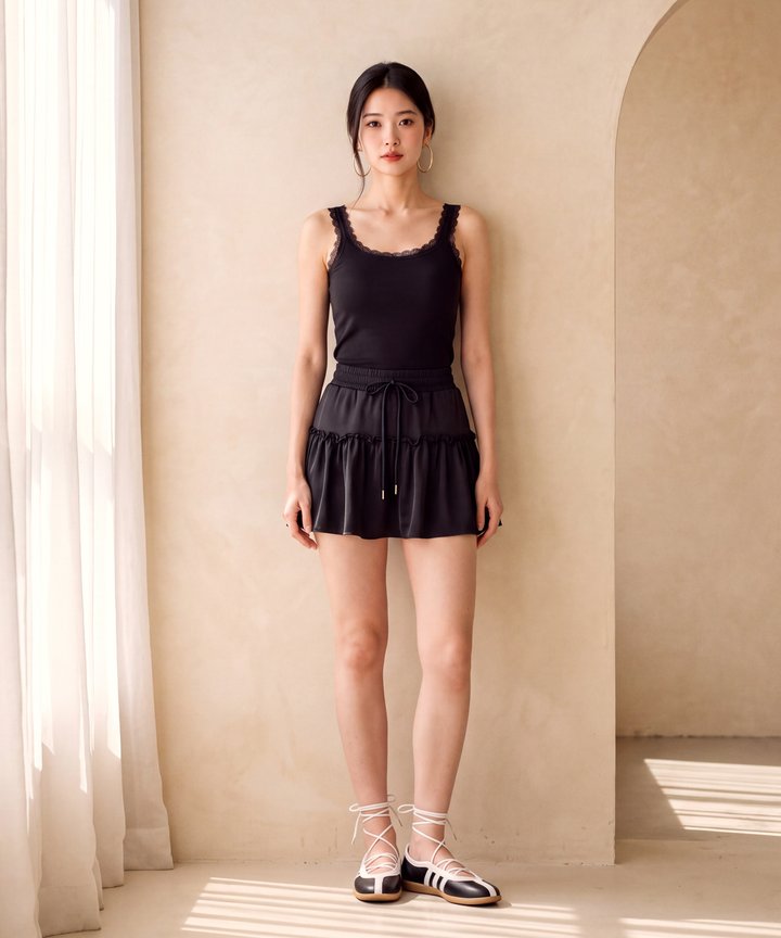 Oxford Mini Tiered Skorts - Black