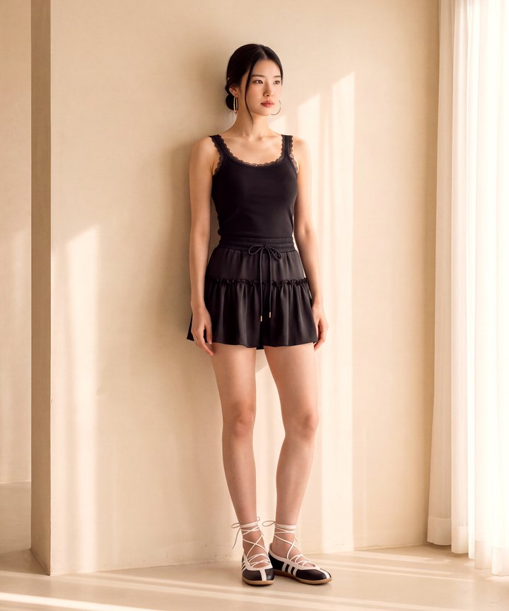 Oxford Mini Tiered Skorts - Black