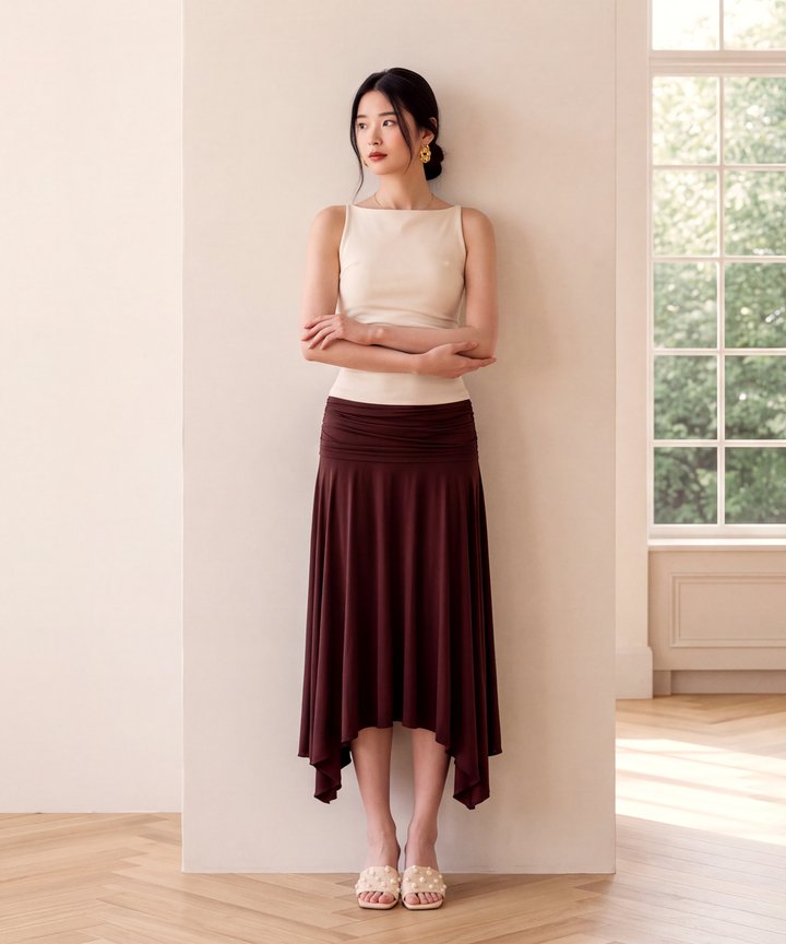 Pointelle Asymmetrical Skirt - Espresso