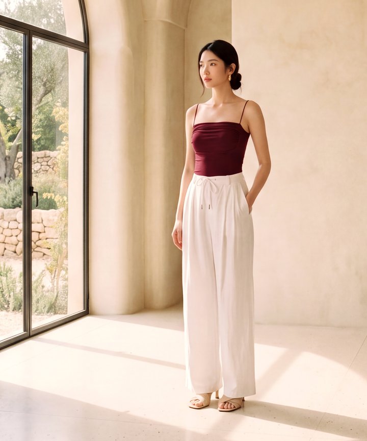 Bare Essentials Ruched Tank - Burgundy