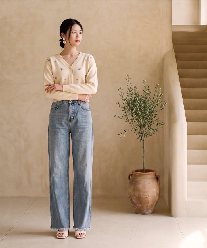 Flower Fields Embroidered Cardigan - Cream (Preorder)