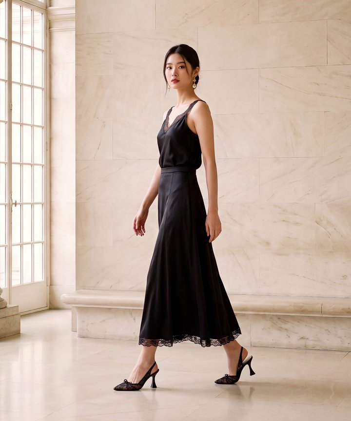 Tava Lace Trim Skirt - Black