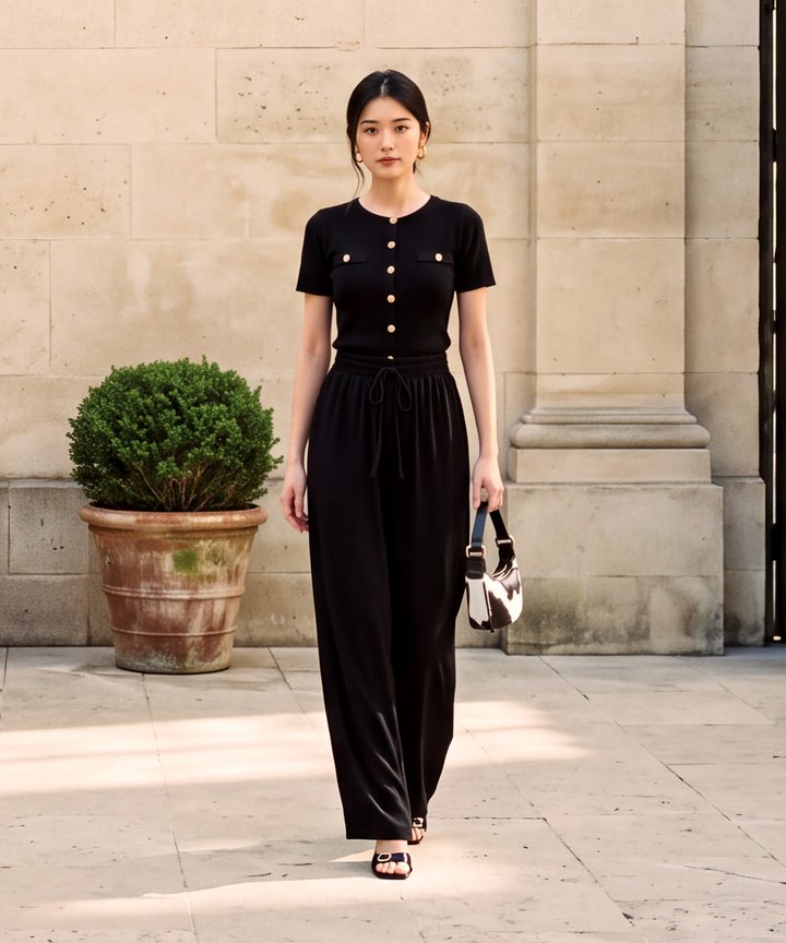 Military Knit Top - Black (Preorder)