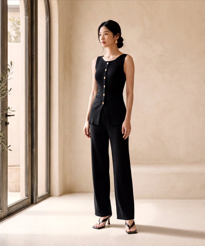 Uptown Button Knit Top - Black