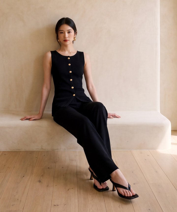 Uptown Button Knit Top - Black