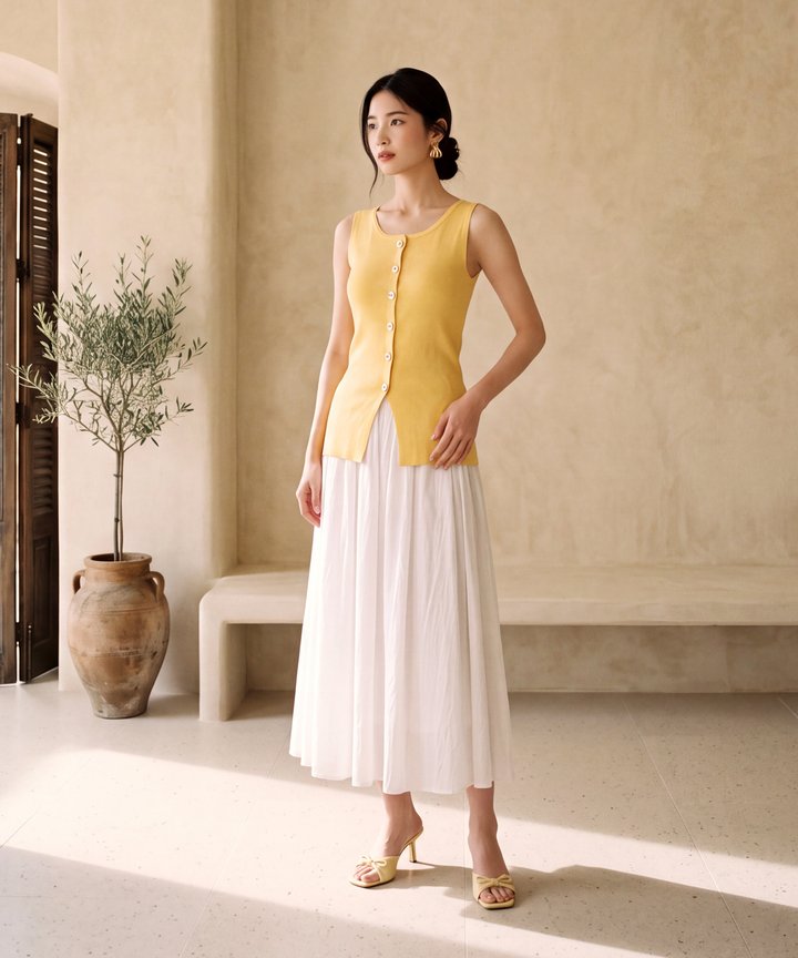 Uptown Button Knit Top - Daffodil