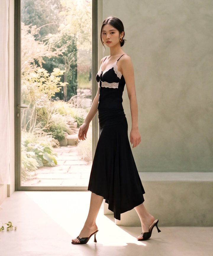 Blush Button Camisole - Black
