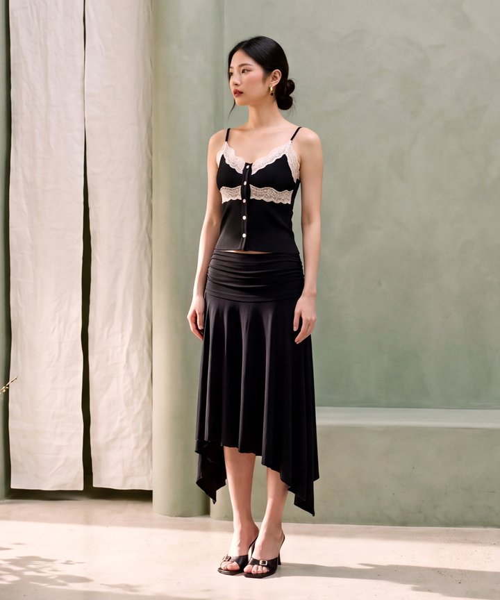 Blush Button Camisole - Black