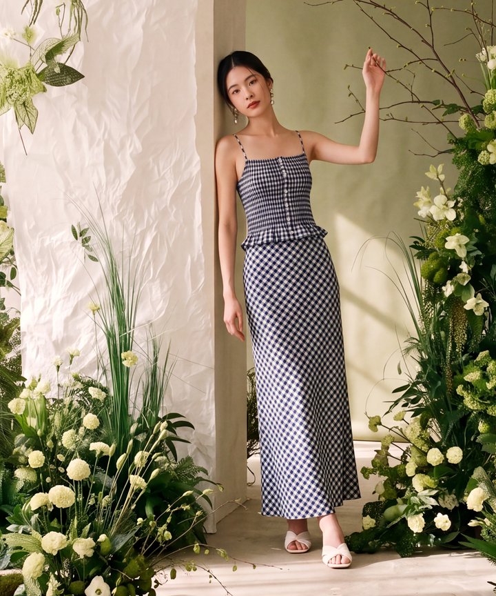 Meadow Gingham Skirt - Navy