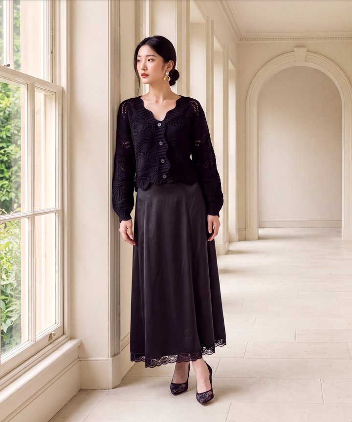 Opal Scallop Cardigan - Black (Preorder)