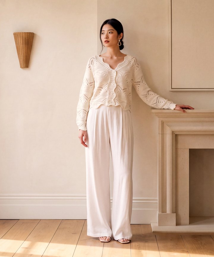 Opal Scallop Cardigan - White (Preorder)