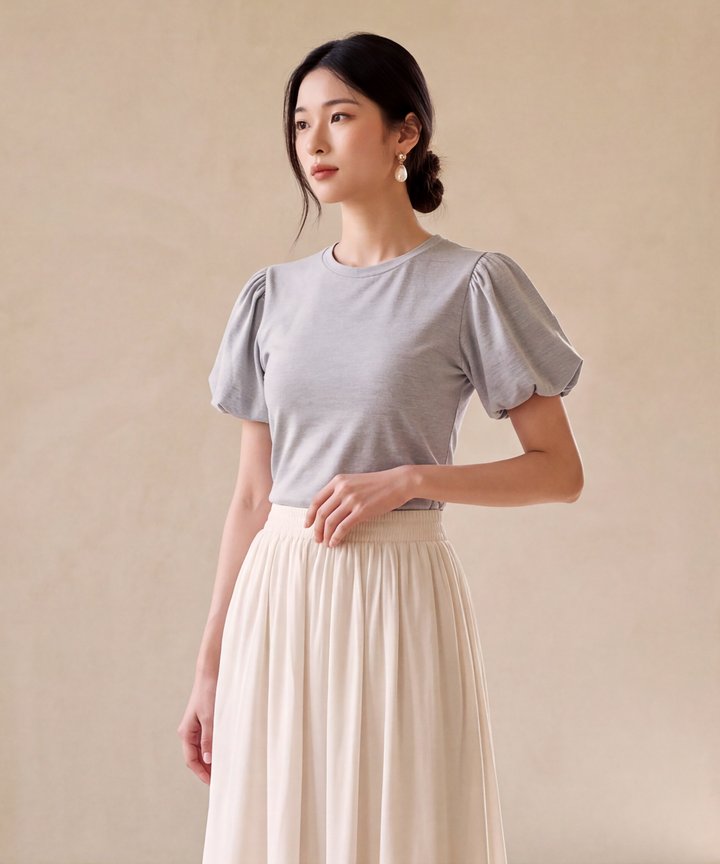 Puff Sleeved Top - Grey