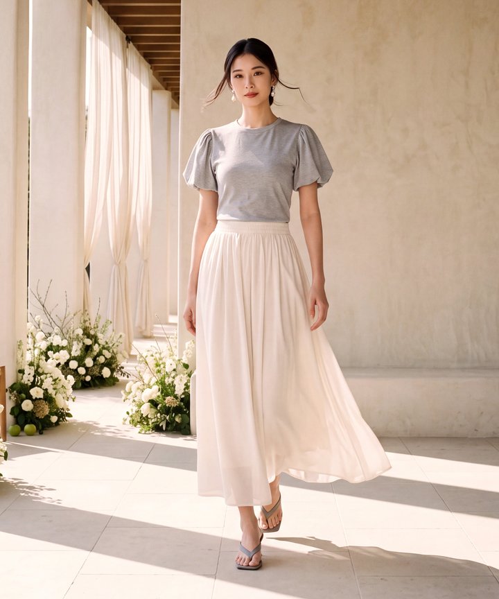 Puff Sleeved Top - Grey