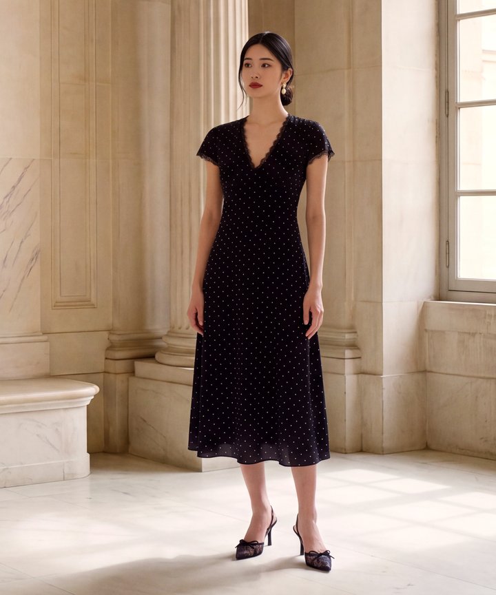 Sunday Social Lace Trim Midi - Black