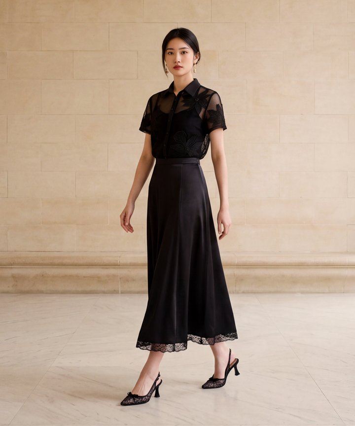 Tava Lace Trim Skirt - Black