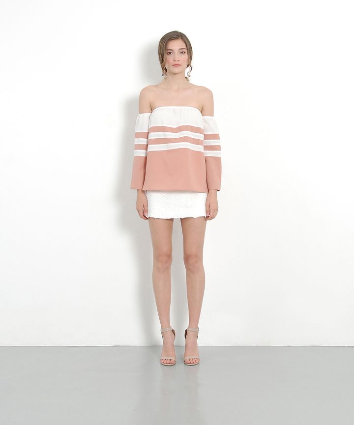Bonzai Off-Shoulder Blouse - Apricot Blush