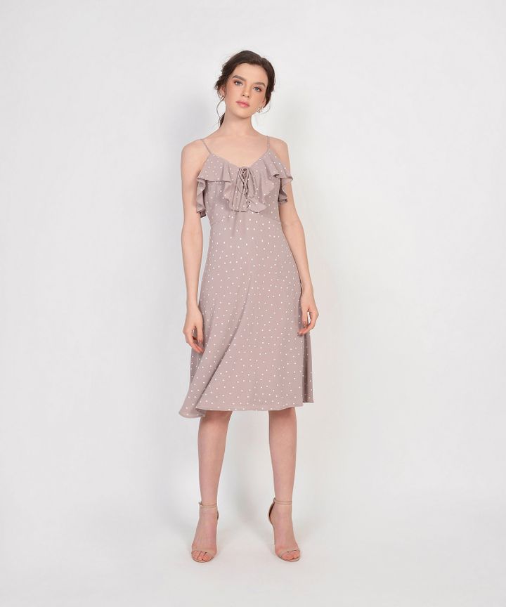 Lula Polka Ruffle Dress - Pale Mauve