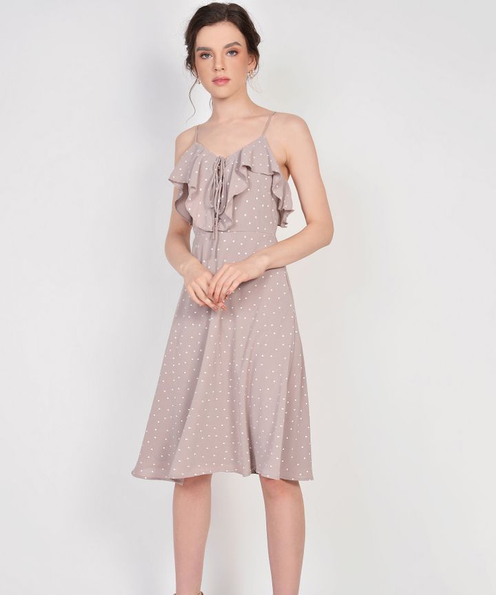 Lula Polka Ruffle Dress - Pale Mauve