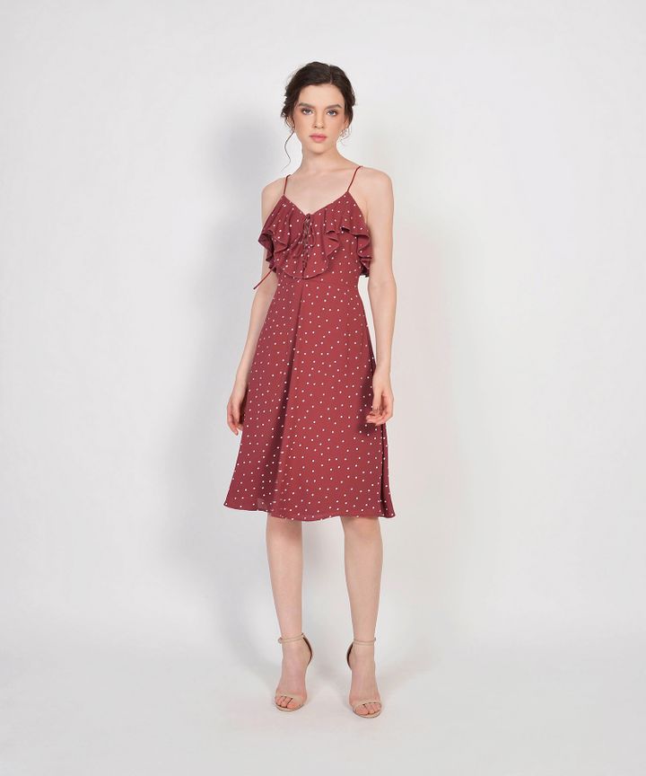 Lula Polka Ruffle Dress - Redwood