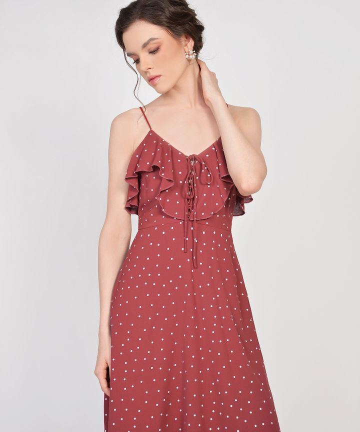 Lula Polka Ruffle Dress - Redwood