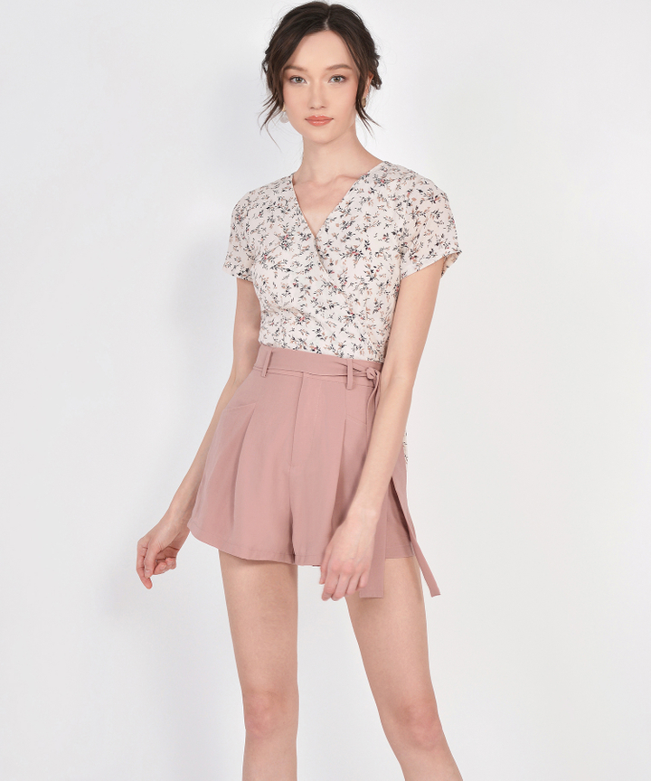 Allie Floral Wrap Top - Cream