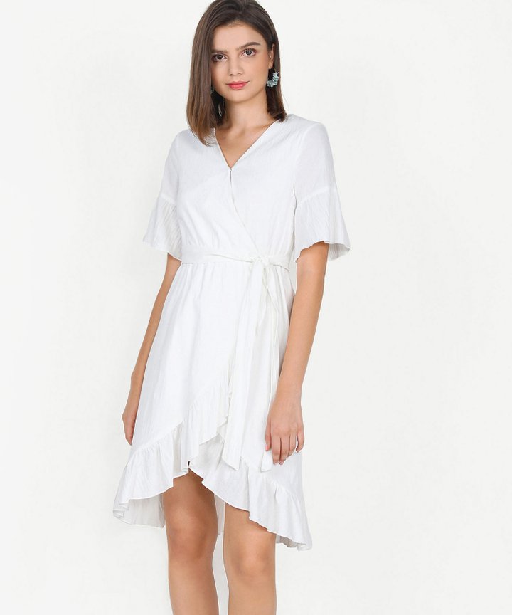 Gabriela Ruffle Overlay Dress - White