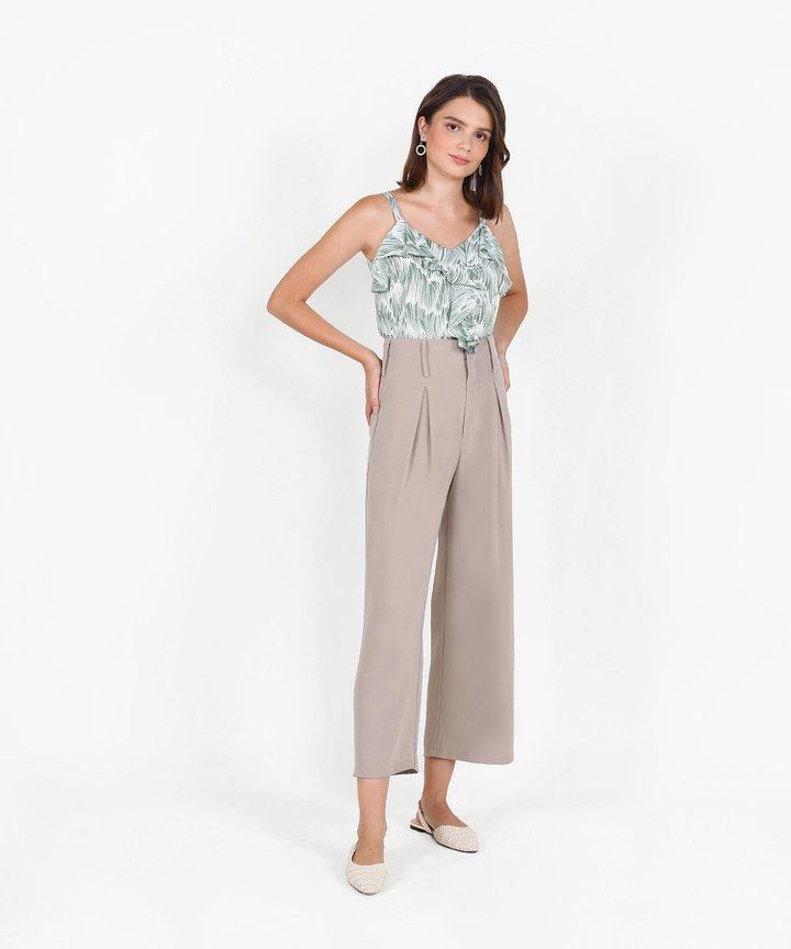 Keira Printed Ruffle Top - Elm Green