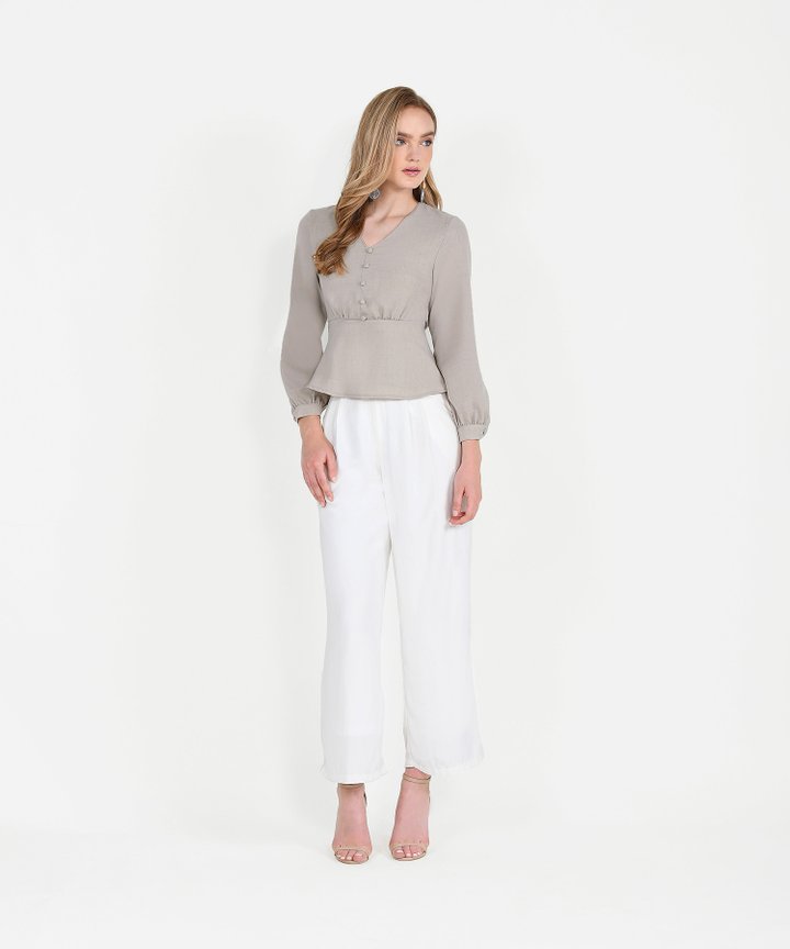 Ellery Peplum Blouse - Pebble Grey