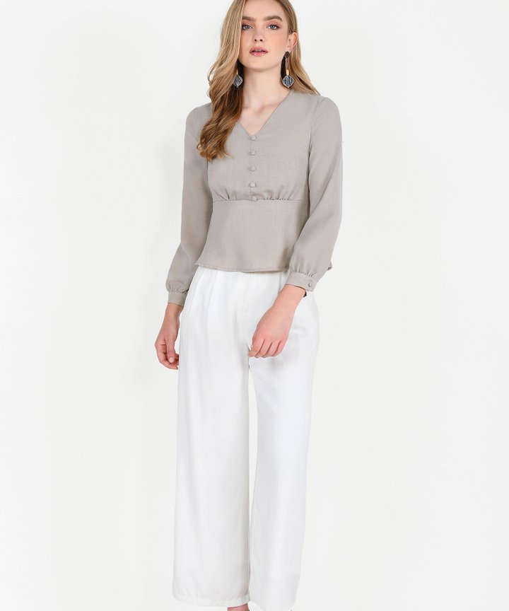 Ellery Peplum Blouse - Pebble Grey