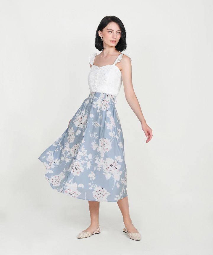 Cassis Floral Midi Skirt - Pale Blue