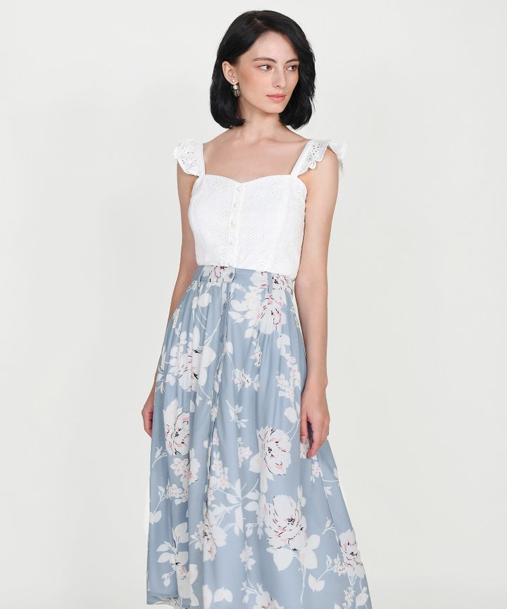 Willa Eyelet Ruffle Top - White