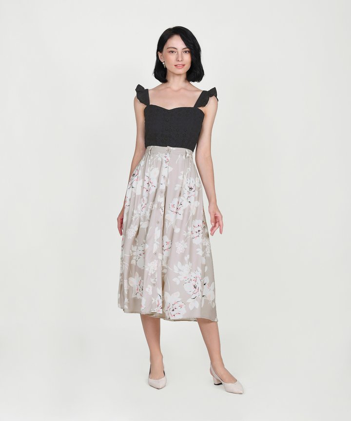 Cassis Floral Midi Skirt - Pale Sand